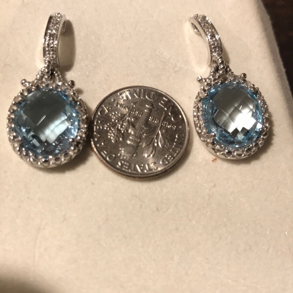 14K WHITE GOLD LARGE AQUAMARINE STONES PIERCED EARRINGS NWT - Picture 6 of 16